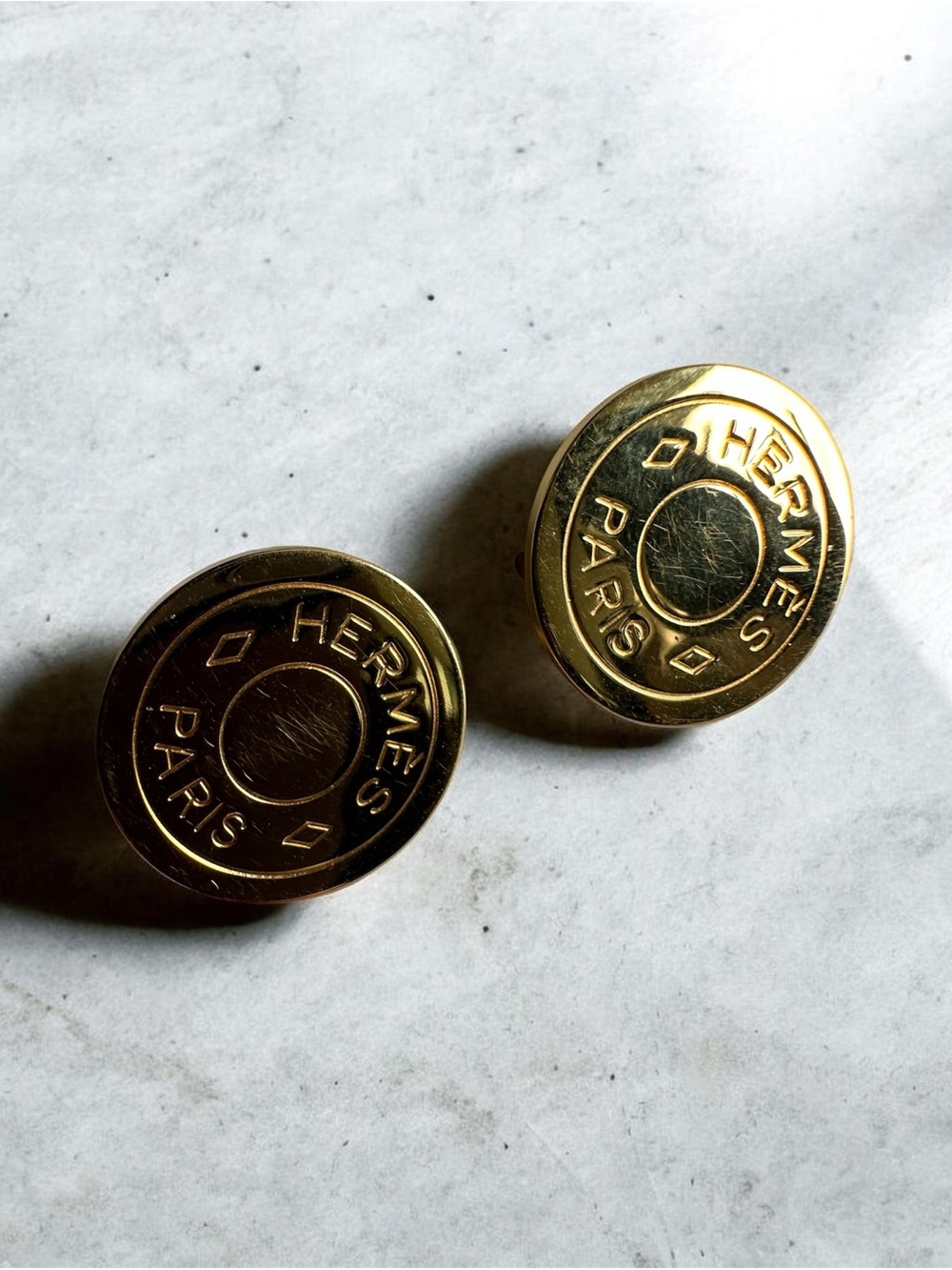Hermès Vintage Clou de Selle Sellier Clip-On Earrings Gold Plated
